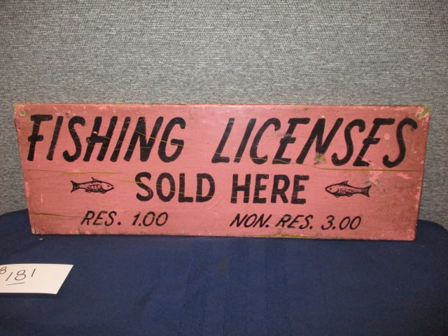 Wood Fishing Licenses Sign: 23.5"W x 8"T