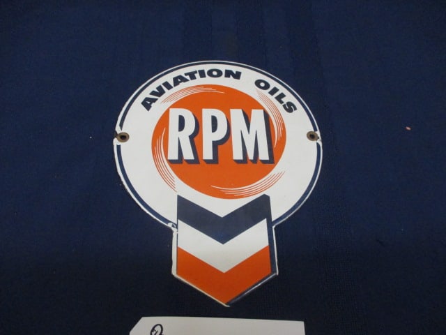 Porcelain RPM Aviation Oils Sign: 7"W x 9"T