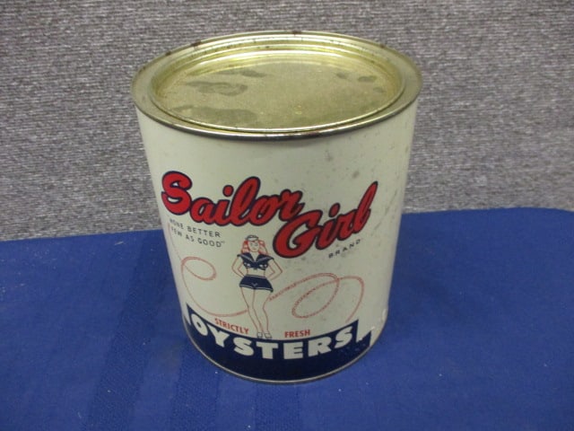 Gallon Sailor Girl Oysters Tin: 6.5"W x 7.5"T