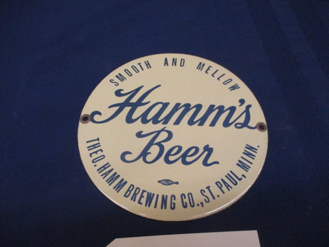 Porcelain Hamm's Beer Sign: 7"W x 7"T