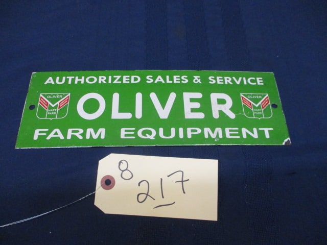 Porcelain Oliver Farm Equipment Sign: 12"W x 4"T