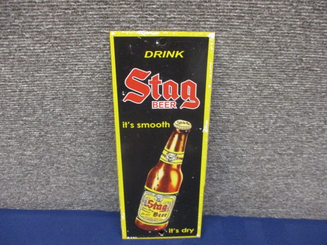 Porcelain Drink Stag Beer Door Push: 4"W x 10"T