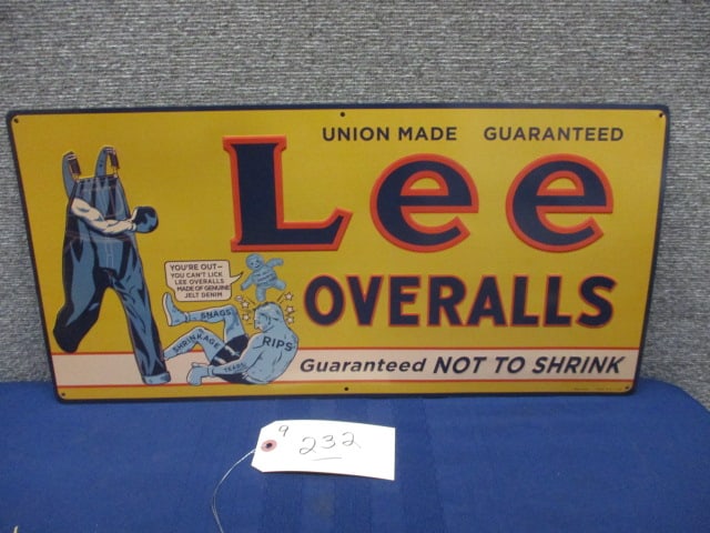 Stamped Tin Lee Overalls Sign: 22"W x 10.75"T
