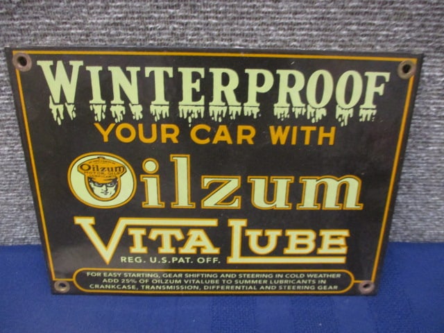 Porcelain Oilzum Vita Lube Sign: 9"W x 6.5"T