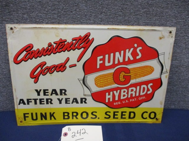 Stamped Tin Funks G. Hybrids Sign: 18"W x 12"T