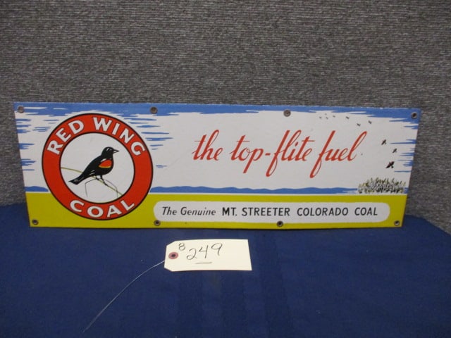Porcelain Red Wing Coal Sign: 23"W x 7.5"T