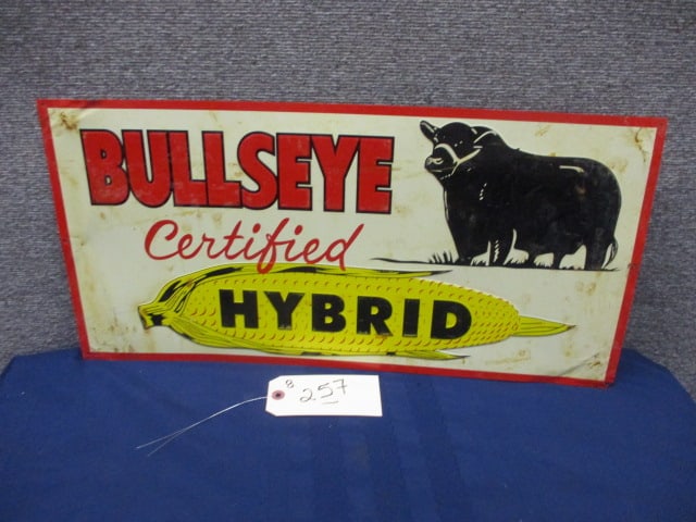 Stamped Tin Bullseye Hybird Sign: 23.5"W x 11.5"T