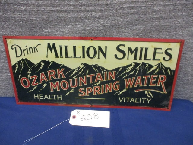 Stamped Tin Ozark Mountain Spring Water Sign: 20"W x 9"T