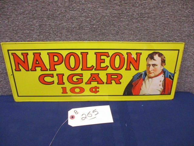 Stamped Tin Napolean Cigars Sign: 19.5"W x 7"T