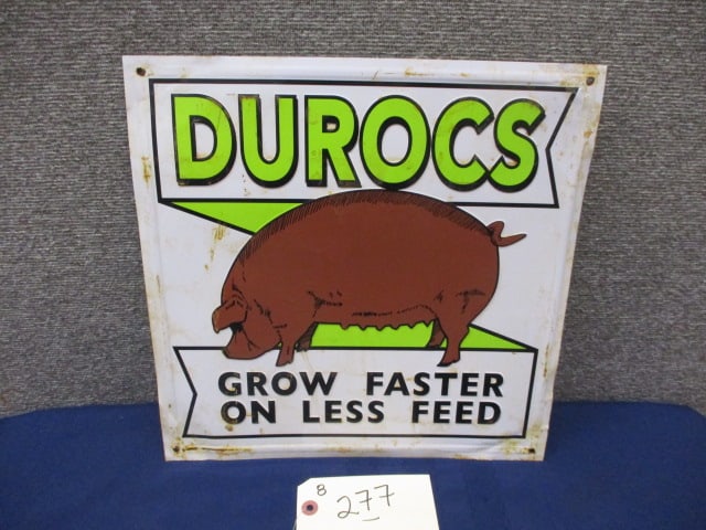 Stamped Tin Duroc Hogs Sign: 14"W x 14"T