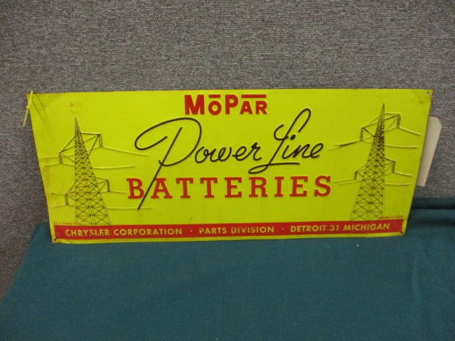 Stamped Tin Mopar Batteries Sign: 24"W x 10"T