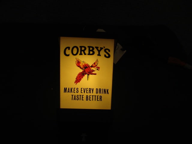 Lighted Corby's Blended Whiskey Sign: 6.5"w x 14"t x 6.5