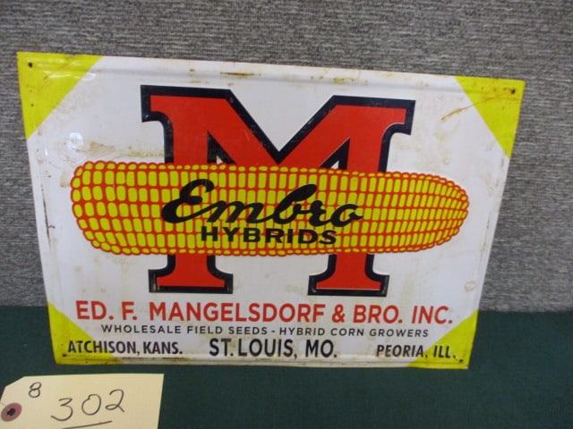 Stamped Tin Embro Hybrids Sign: 14"w x 9.75"t