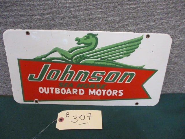 Porcelain Johnson Sea Horse Outboards Sign: 17"w x 8.5"t