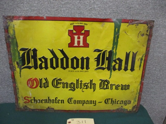 Stamped Tin Haddon Hall Sign: 23.5"w x 17.5"t