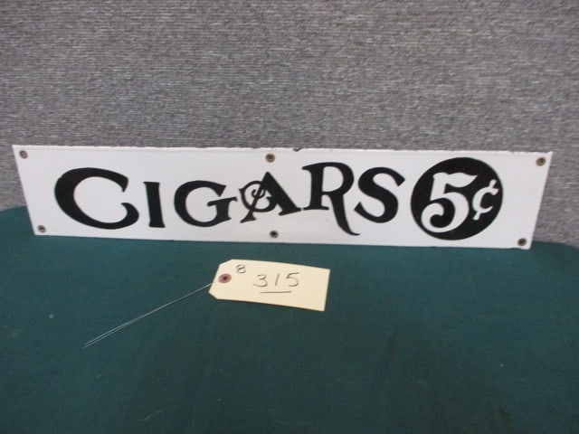 Porcelain Cigars 5 Cents Sign: 23"w x 4.5"t