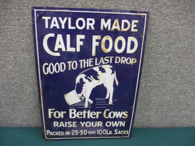 Stamped Tin Taylor Made Calf Food Sign: 10"W x 14"T