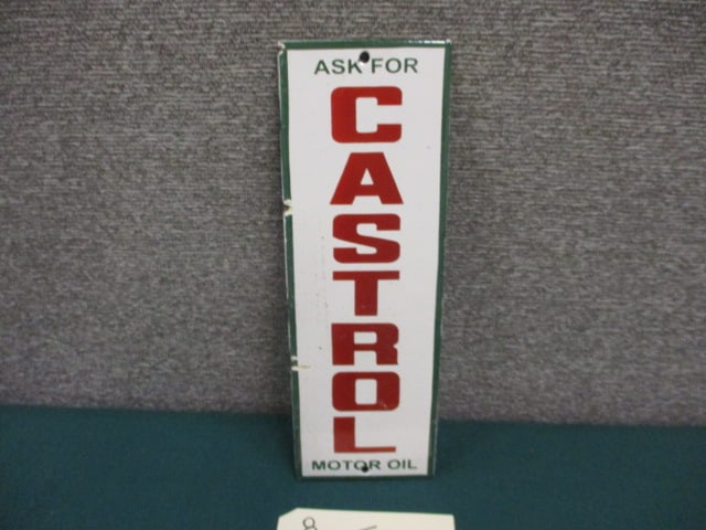 Porcelain Castrol Motor Oil Sign: 4"W x 12"T