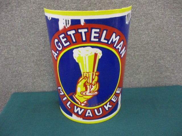 Porcelain Gettelman Milwaukee Beer Pole Sign: 10"W x 14"T x 5"