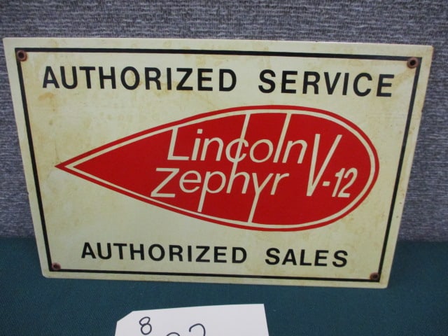 Porcelain Lincoln Zephyr Sign: 12"W x 8"T