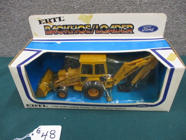 Ertl Ford Backhoe/Loader: 11.5"L x 4"T x 1/32 scale