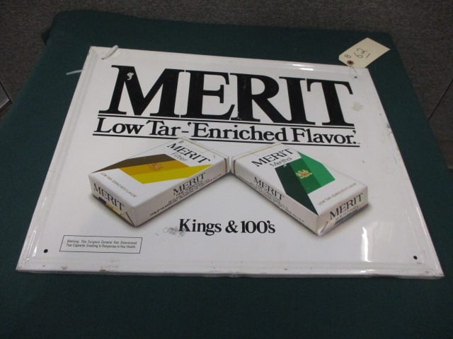 Aluminum Merit Cigarette Sign: 21.75"W x 17.5"T