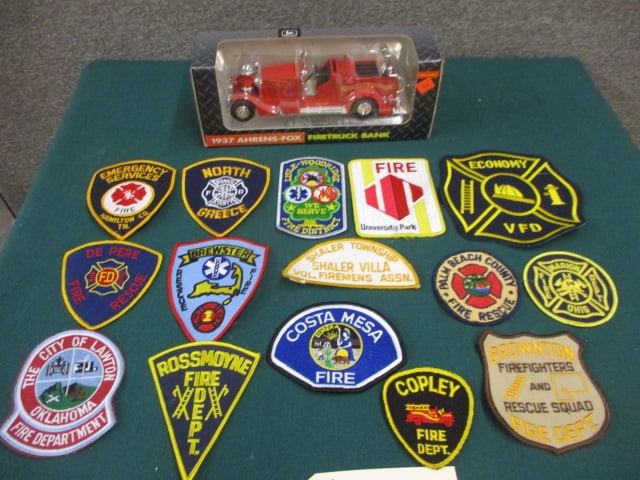 Ahrens-Fox Firetruck & Patches: 17"W x 11"T