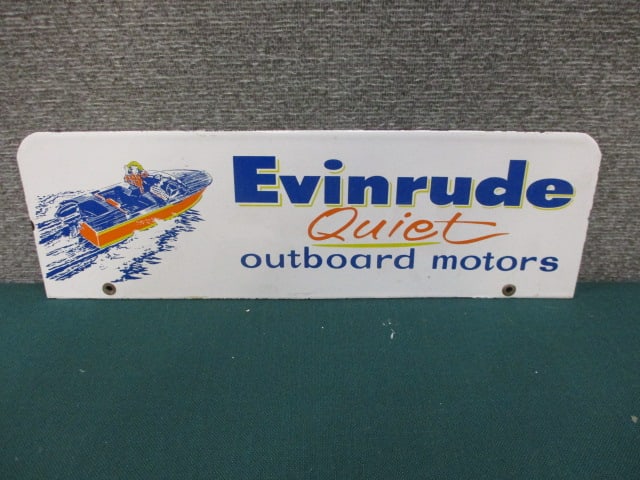 Porcelain Evinrude Outboard Motors Sign: 16"W x 5"T