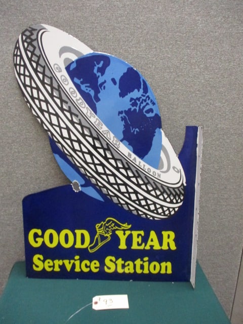 Porcelain Goodyear Service Station Flange Sign: 25"W x 36"T