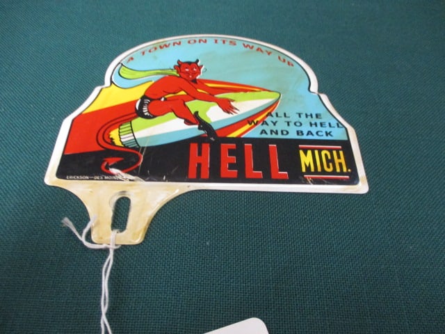 Tin Hell Mich. License Topper: 6.25"W x 6"T