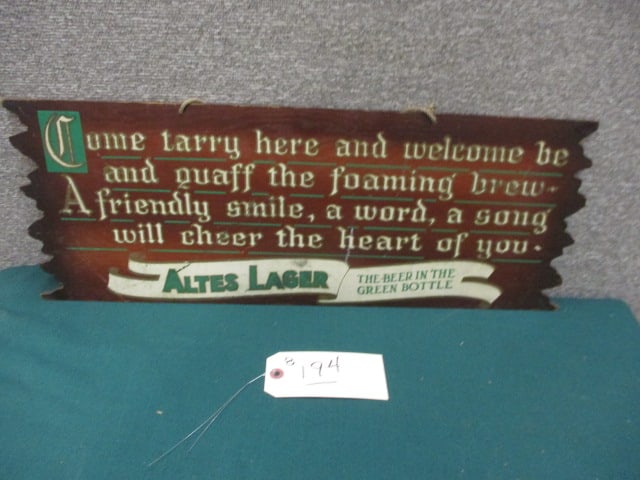 Wood Atles Lager Beer Sign: 24"W x 9"T