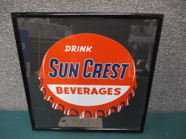 Framed Cardboard Sun Crest Beverages Sign: 11"W x 11"T