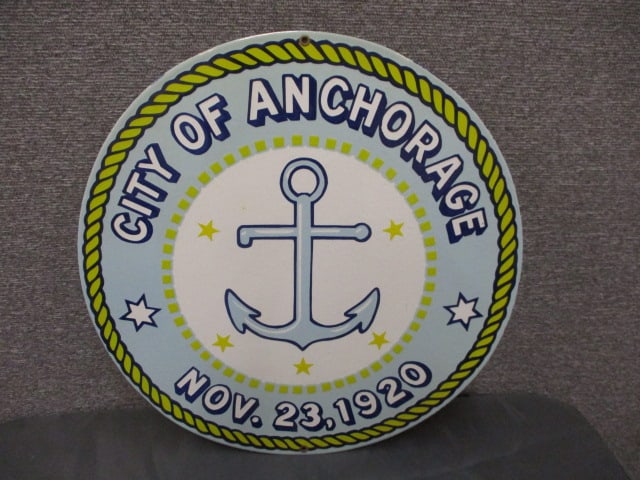 Porcelain City of Anchorage Sign: 18"W x 18"T