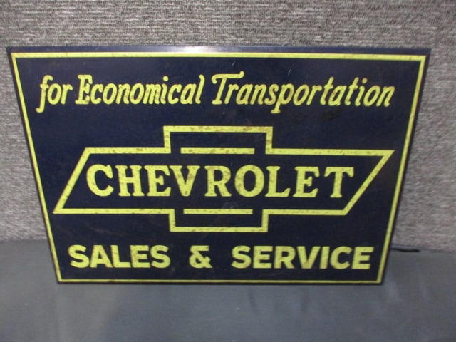 Tin/Cardboard Chevrolet Sales & Service Sign: 13.5"W x 9.25"T