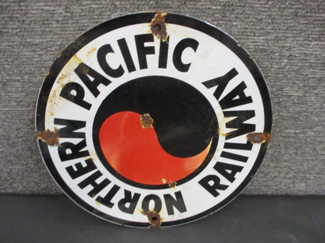 Porcelain Northern Pacific Railway Sign: 9"W x 9"T