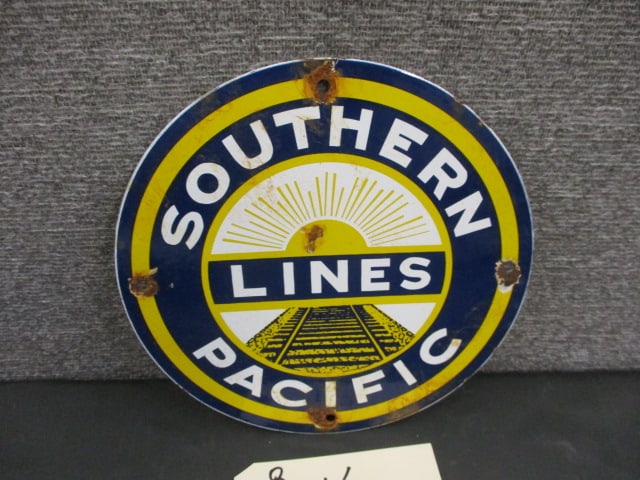 Porcelain Pacific Railway Sign: 9"W x 9"T