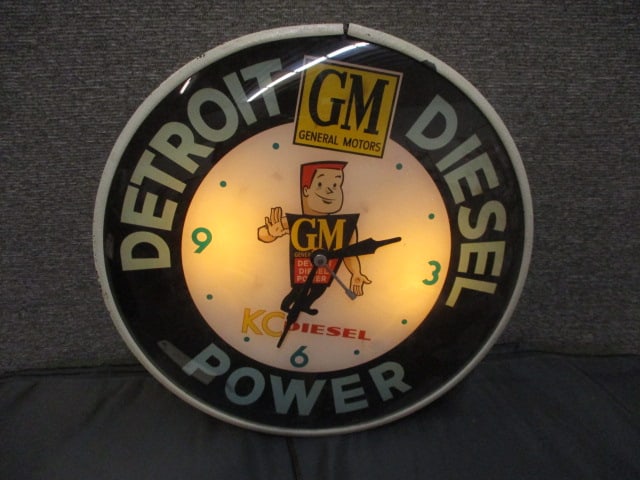 Lighted Glass Face Detroit Diesel Power Clock: 15"W x 15"T