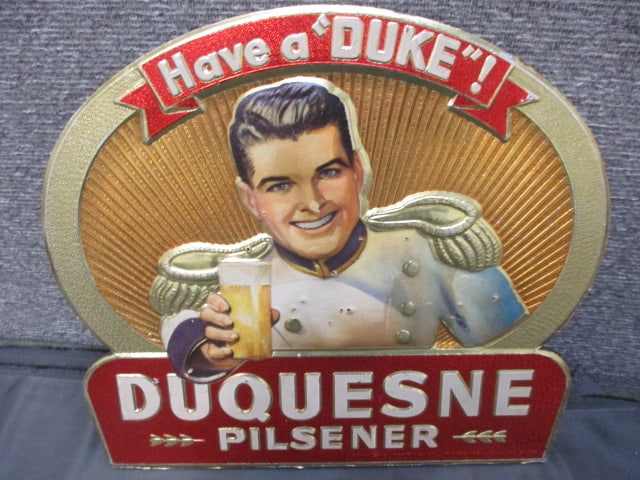Fiberboard Duquesne Beer Sign: 11.5"W x 10"T