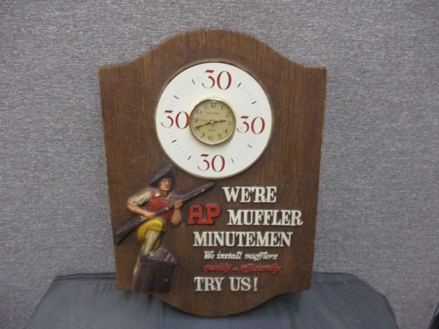 Poly AP Muffler Minutemen Clock: 15.5"W x 22"T
