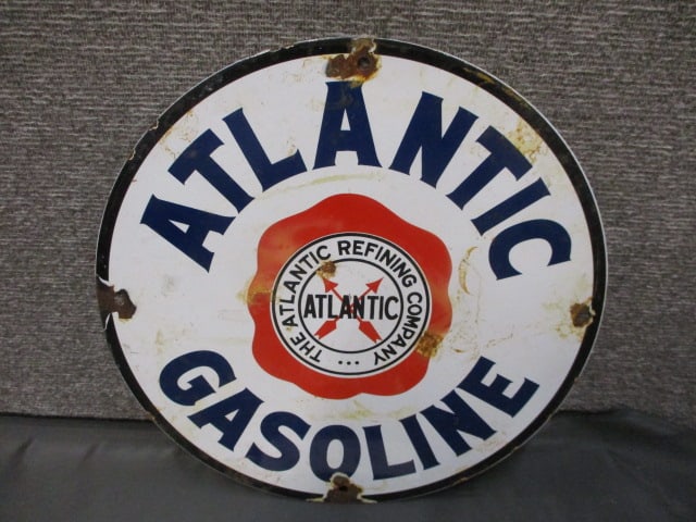Porcelain Atlantic Gasoline Pump Plaque (1 of 3)