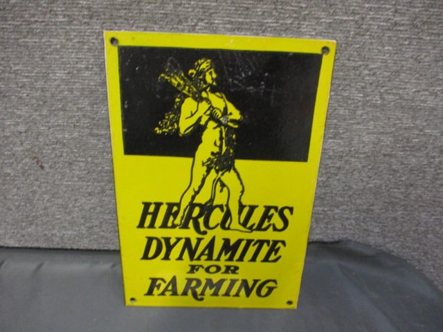 Porcelain Hercules Dynamite Sign: 8"W x 12"T