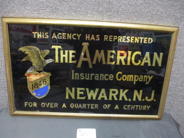 Framed American Insurance Co. Mirror: 26"W x 15.5"T