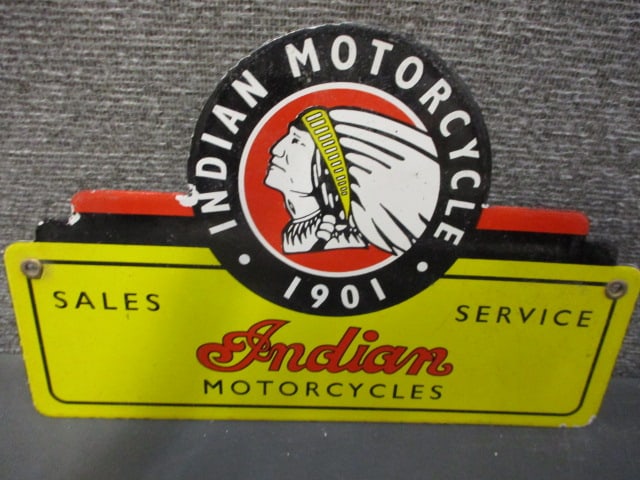 Porcelain Indian Motorcycles Sign: 11"W x 7.25"T