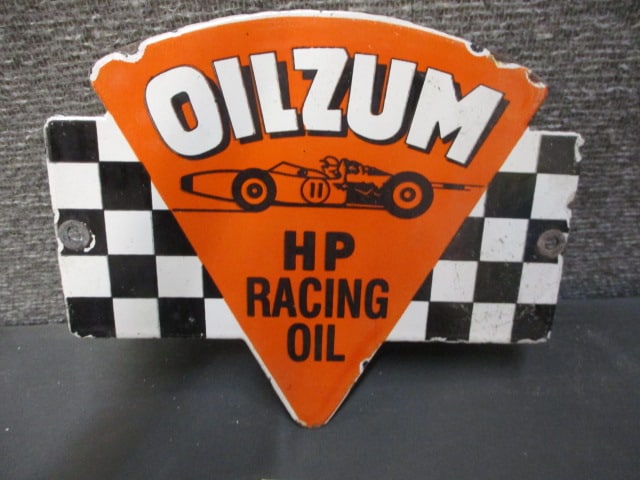 Porcelain Oilzum Racing Oil Sign: 7"W x 6"T
