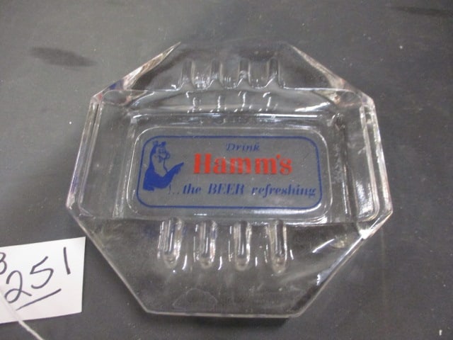 Glass Drink Hamm's Beer Ash Tray: 5"W x 5"T