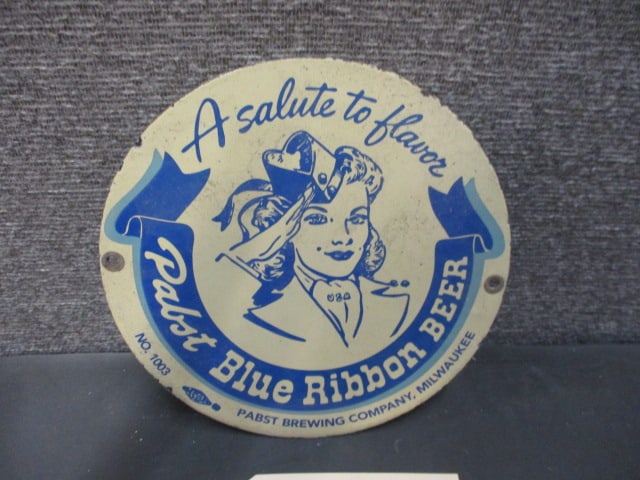 Porcelain Pabst Blue Ribbon Beer Sign (1 of 3)