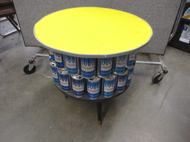 Hamm's Beer Can Cocktail Table: 22"W x 22"T x 22"