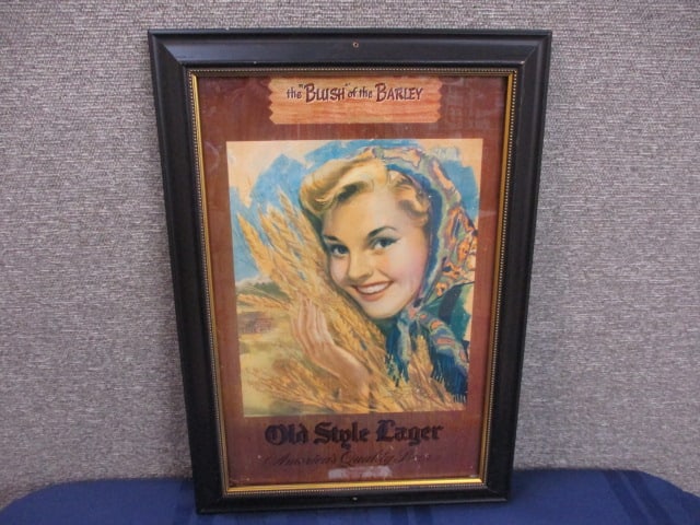 Framed Old Style Lager Beer Poster: 13"W x 8.5"T