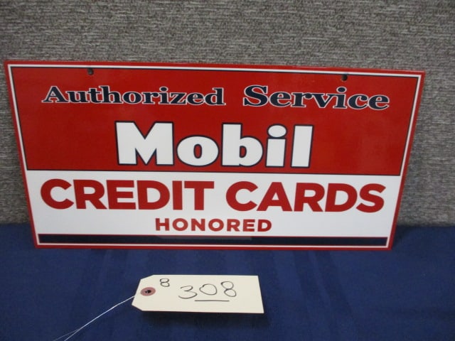Powder Coat Mobil Credit Card 2-sided Sign: 16"W x 8"T