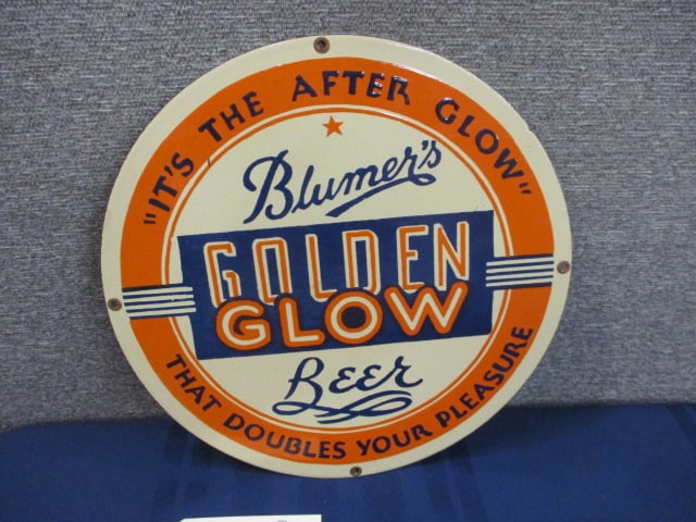 Porcelain Blumer's Beer Sign: 14"W x 14"T
